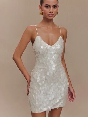 Meshki White Sequin Mini Slip Dress